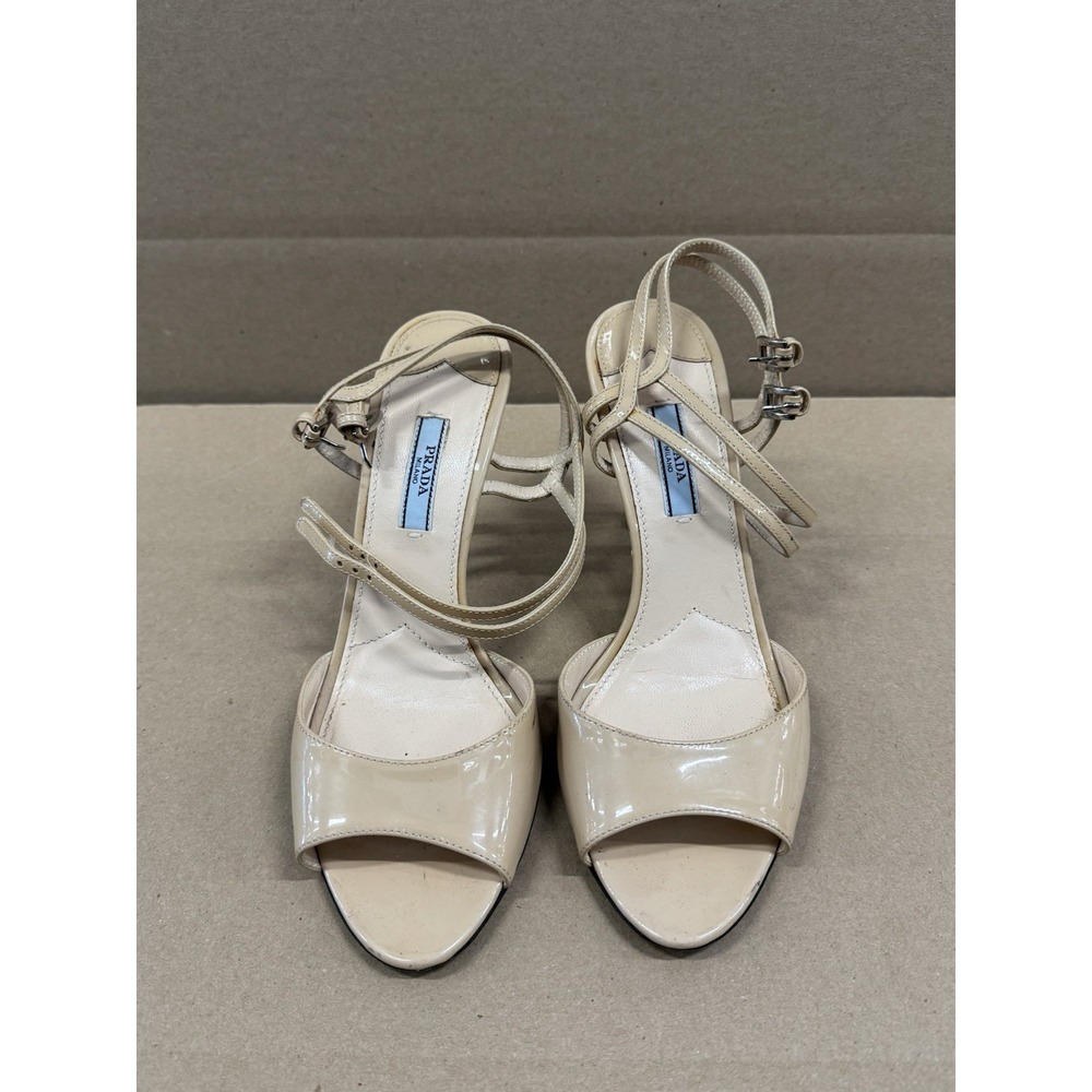 Prada Womens Patent Leather Strap Sandals Beige Size 39 - Picture 2 of 10